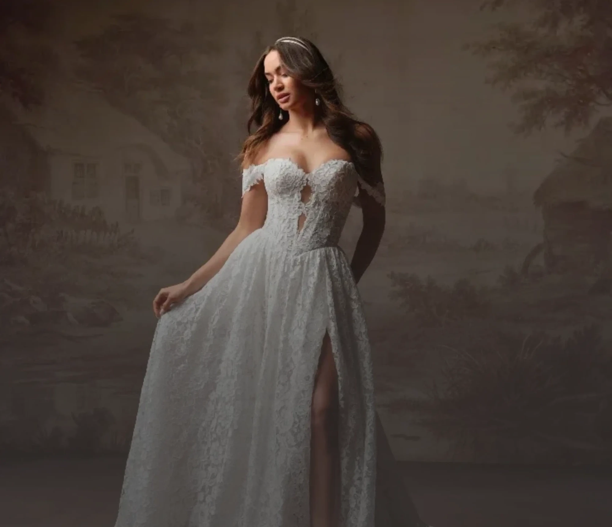 Photo of Model wearing a bridal gown by Rebecca Ingram